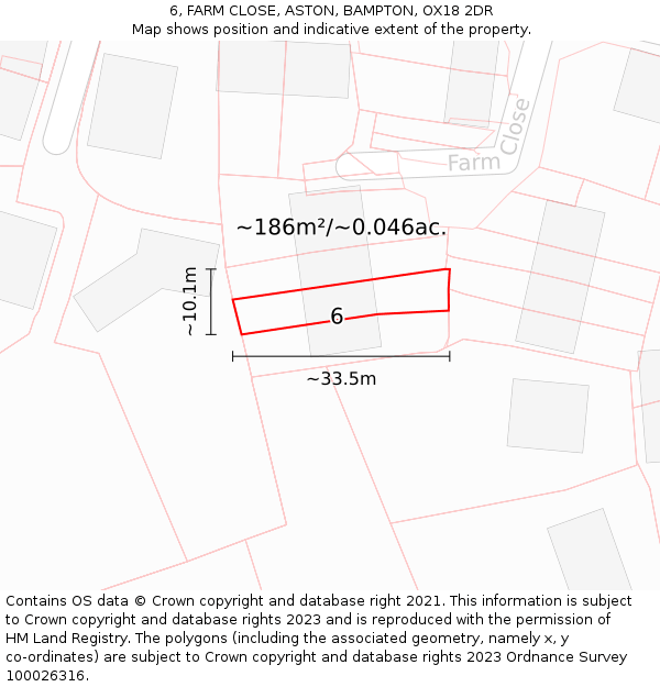 6, FARM CLOSE, ASTON, BAMPTON, OX18 2DR: Plot and title map