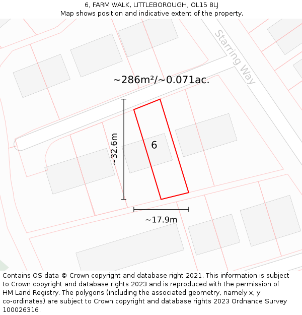 6, FARM WALK, LITTLEBOROUGH, OL15 8LJ: Plot and title map