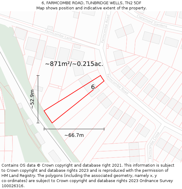 6, FARMCOMBE ROAD, TUNBRIDGE WELLS, TN2 5DF: Plot and title map