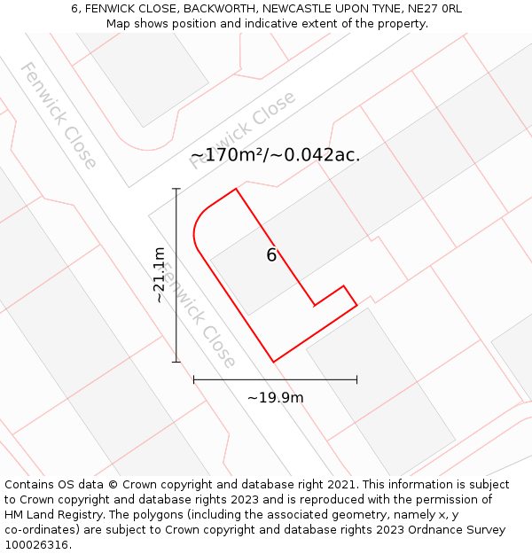 6, FENWICK CLOSE, BACKWORTH, NEWCASTLE UPON TYNE, NE27 0RL: Plot and title map
