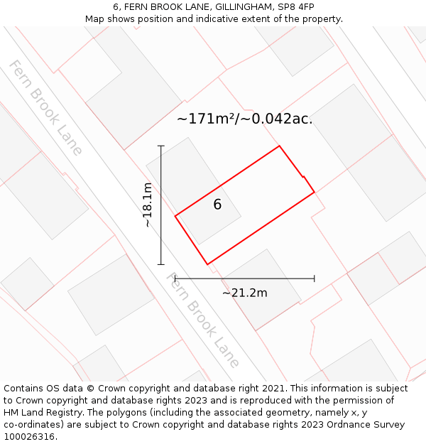 6, FERN BROOK LANE, GILLINGHAM, SP8 4FP: Plot and title map