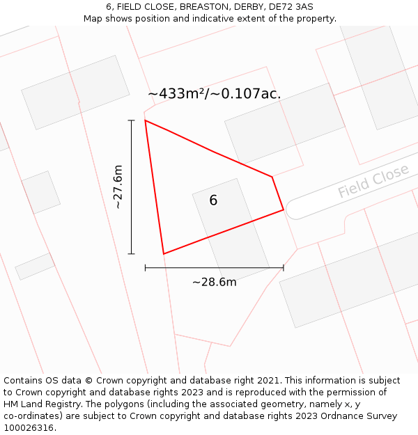 6, FIELD CLOSE, BREASTON, DERBY, DE72 3AS: Plot and title map