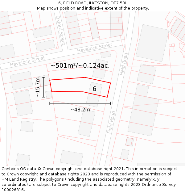 6, FIELD ROAD, ILKESTON, DE7 5RL: Plot and title map