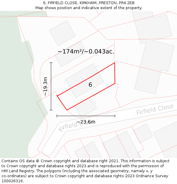 6, FIRFIELD CLOSE, KIRKHAM, PRESTON, PR4 2EB: Plot and title map