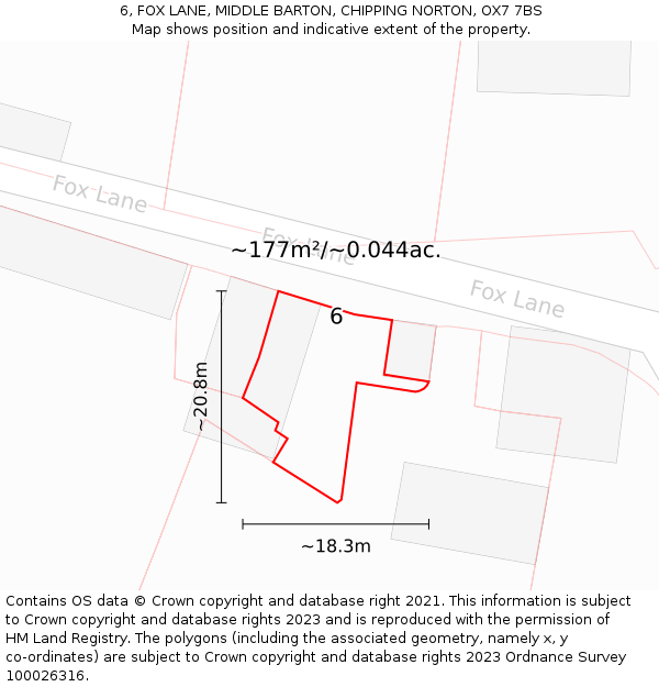 6, FOX LANE, MIDDLE BARTON, CHIPPING NORTON, OX7 7BS: Plot and title map