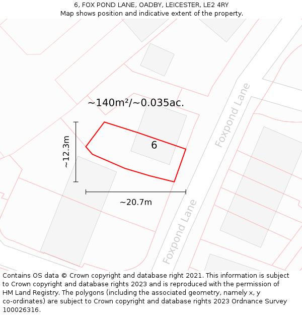 6, FOX POND LANE, OADBY, LEICESTER, LE2 4RY: Plot and title map