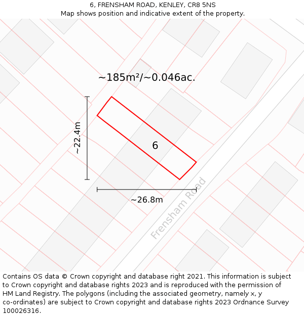 6, FRENSHAM ROAD, KENLEY, CR8 5NS: Plot and title map