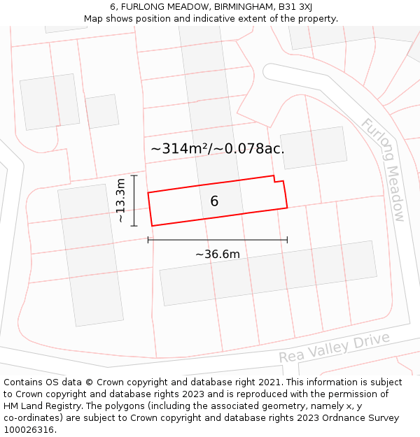 6, FURLONG MEADOW, BIRMINGHAM, B31 3XJ: Plot and title map