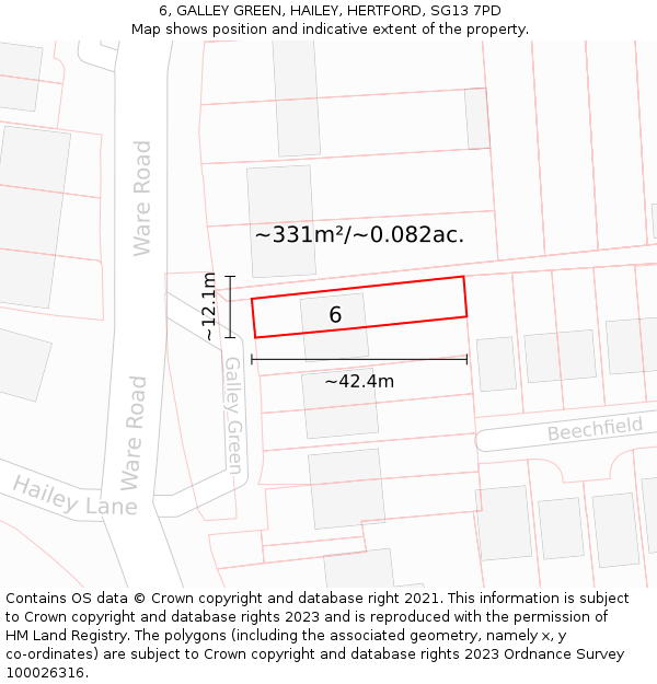 6, GALLEY GREEN, HAILEY, HERTFORD, SG13 7PD: Plot and title map