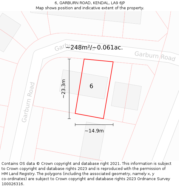 6, GARBURN ROAD, KENDAL, LA9 6JP: Plot and title map