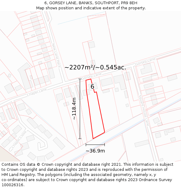 6, GORSEY LANE, BANKS, SOUTHPORT, PR9 8EH: Plot and title map