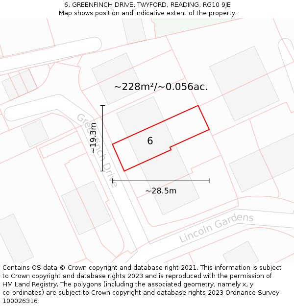 6, GREENFINCH DRIVE, TWYFORD, READING, RG10 9JE: Plot and title map