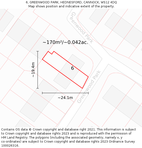 6, GREENWOOD PARK, HEDNESFORD, CANNOCK, WS12 4DQ: Plot and title map