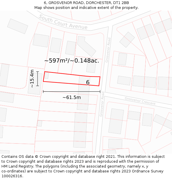 6, GROSVENOR ROAD, DORCHESTER, DT1 2BB: Plot and title map