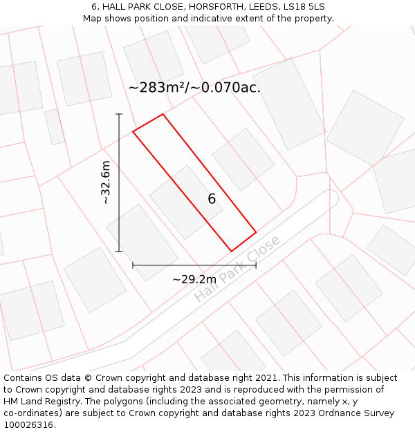 6, HALL PARK CLOSE, HORSFORTH, LEEDS, LS18 5LS: Plot and title map