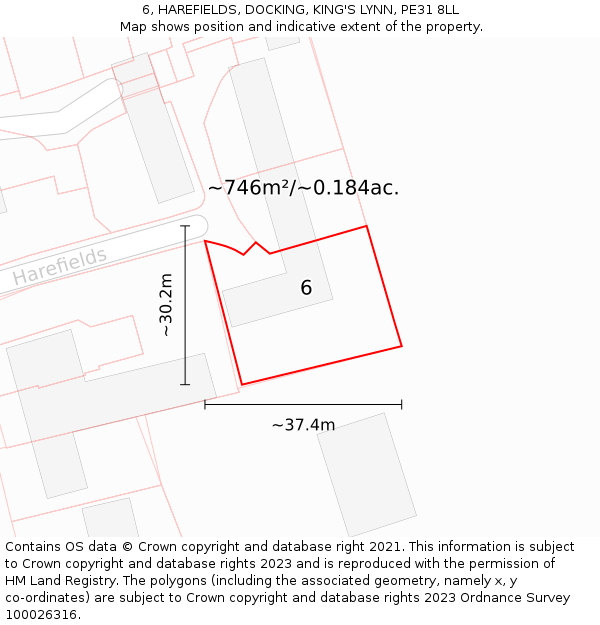 6, HAREFIELDS, DOCKING, KING'S LYNN, PE31 8LL: Plot and title map