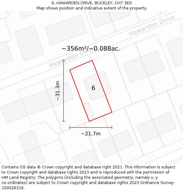 6, HAWARDEN DRIVE, BUCKLEY, CH7 3ED: Plot and title map