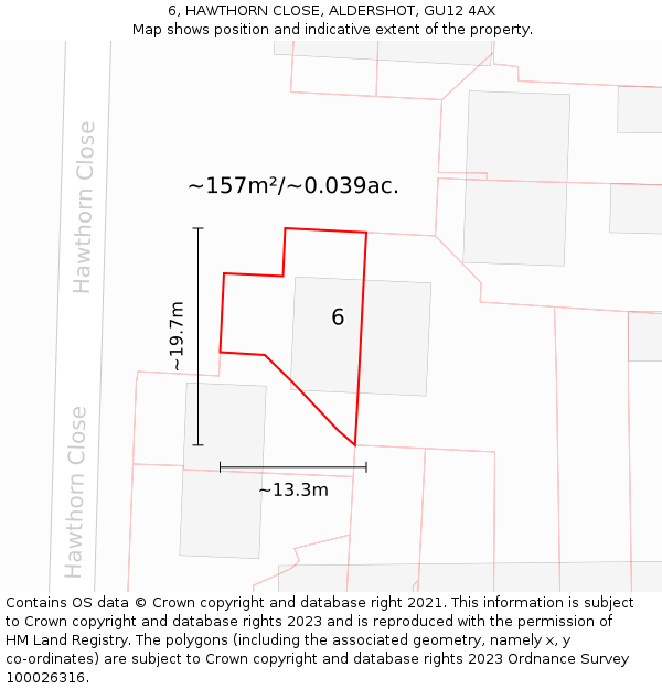 6, HAWTHORN CLOSE, ALDERSHOT, GU12 4AX: Plot and title map