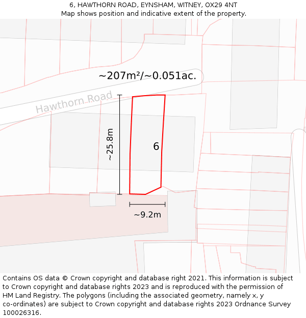 6, HAWTHORN ROAD, EYNSHAM, WITNEY, OX29 4NT: Plot and title map