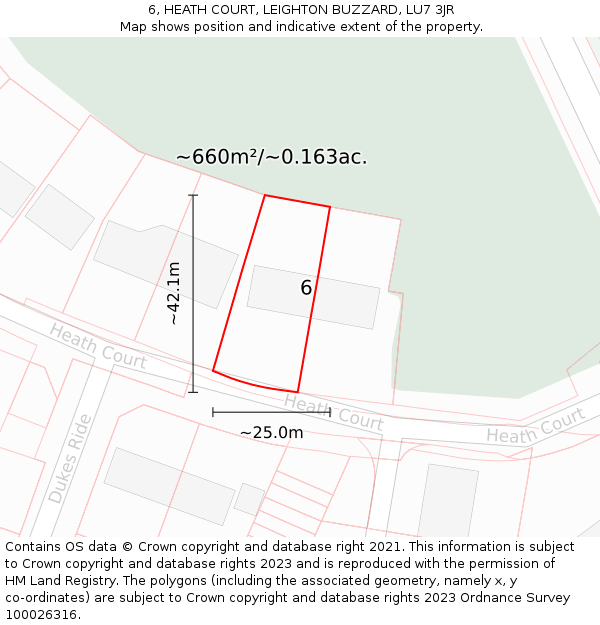 6, HEATH COURT, LEIGHTON BUZZARD, LU7 3JR: Plot and title map