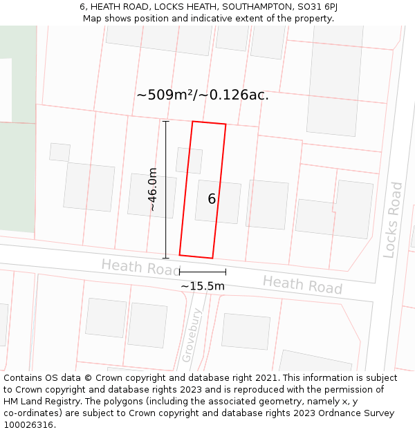 6, HEATH ROAD, LOCKS HEATH, SOUTHAMPTON, SO31 6PJ: Plot and title map