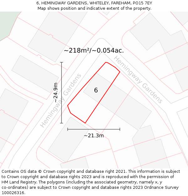 6, HEMINGWAY GARDENS, WHITELEY, FAREHAM, PO15 7EY: Plot and title map