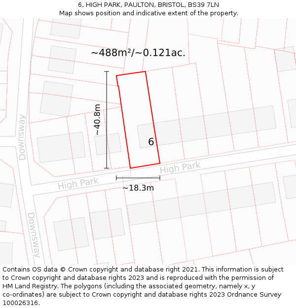 6, HIGH PARK, PAULTON, BRISTOL, BS39 7LN: Plot and title map