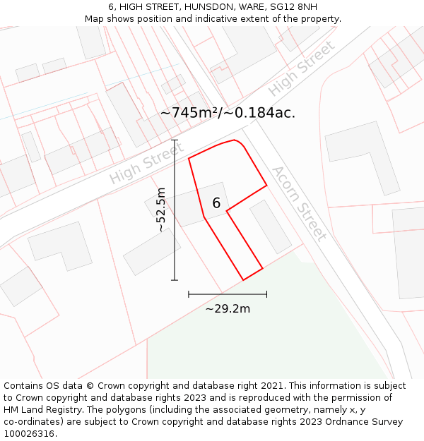 6, HIGH STREET, HUNSDON, WARE, SG12 8NH: Plot and title map