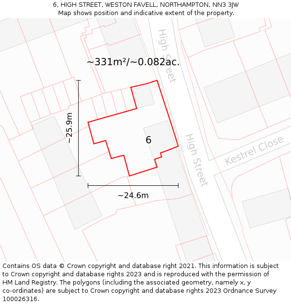 6, HIGH STREET, WESTON FAVELL, NORTHAMPTON, NN3 3JW: Plot and title map