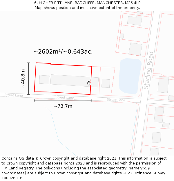 6, HIGHER PITT LANE, RADCLIFFE, MANCHESTER, M26 4LP: Plot and title map