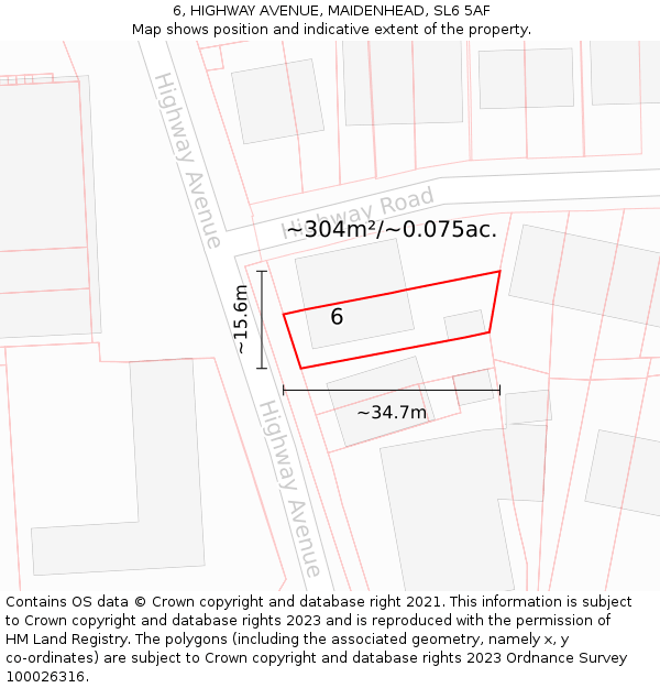 6, HIGHWAY AVENUE, MAIDENHEAD, SL6 5AF: Plot and title map