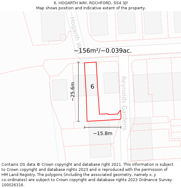 6, HOGARTH WAY, ROCHFORD, SS4 3JY: Plot and title map