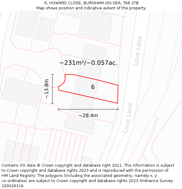 6, HOWARD CLOSE, BURNHAM-ON-SEA, TA8 2TB: Plot and title map