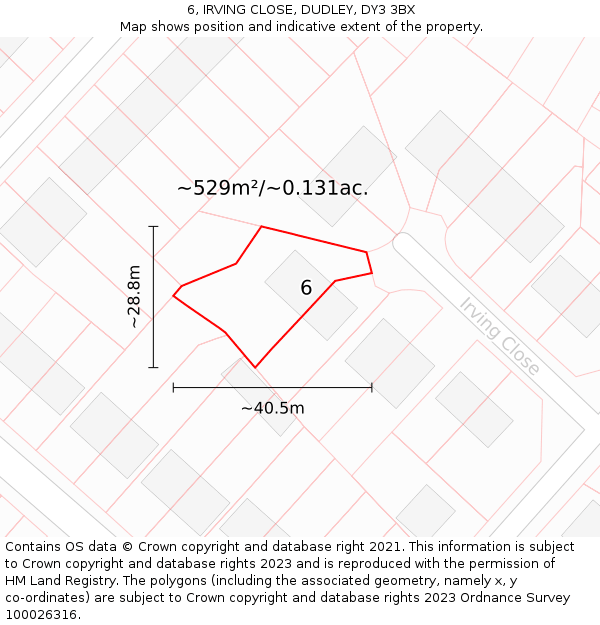 6, IRVING CLOSE, DUDLEY, DY3 3BX: Plot and title map