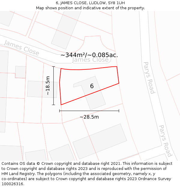 6, JAMES CLOSE, LUDLOW, SY8 1UH: Plot and title map