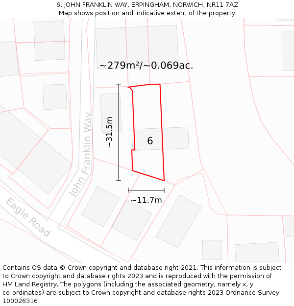 6, JOHN FRANKLIN WAY, ERPINGHAM, NORWICH, NR11 7AZ: Plot and title map