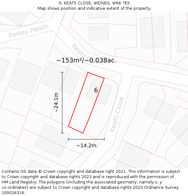 6, KEATS CLOSE, WIDNES, WA8 7EX: Plot and title map