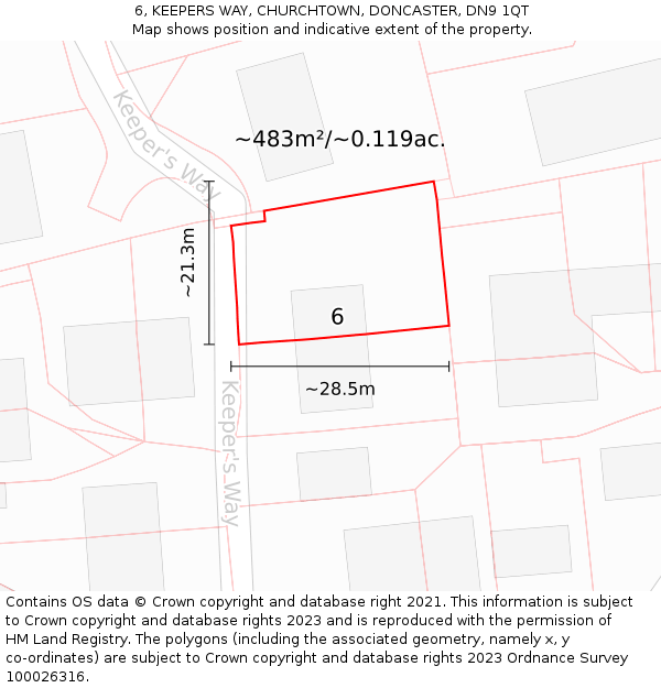 6, KEEPERS WAY, CHURCHTOWN, DONCASTER, DN9 1QT: Plot and title map