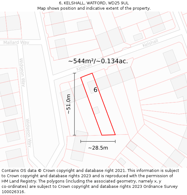 6, KELSHALL, WATFORD, WD25 9UL: Plot and title map