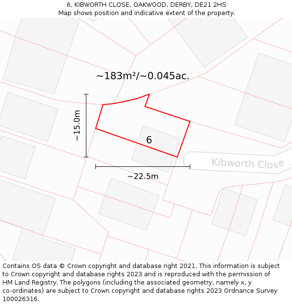 6, KIBWORTH CLOSE, OAKWOOD, DERBY, DE21 2HS: Plot and title map