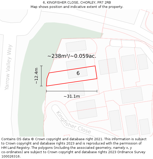 6, KINGFISHER CLOSE, CHORLEY, PR7 2RB: Plot and title map