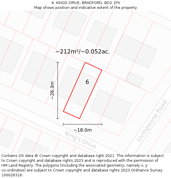 6, KINGS DRIVE, BRADFORD, BD2 1PX: Plot and title map