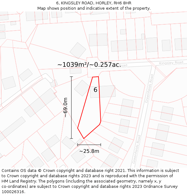 6, KINGSLEY ROAD, HORLEY, RH6 8HR: Plot and title map