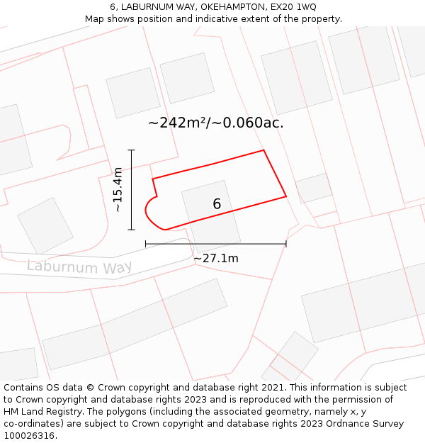 6, LABURNUM WAY, OKEHAMPTON, EX20 1WQ: Plot and title map