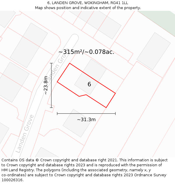 6, LANDEN GROVE, WOKINGHAM, RG41 1LL: Plot and title map