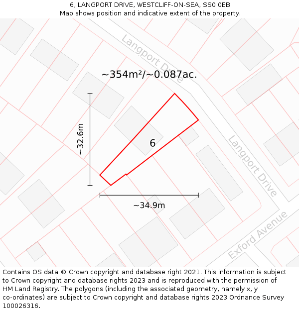 6, LANGPORT DRIVE, WESTCLIFF-ON-SEA, SS0 0EB: Plot and title map