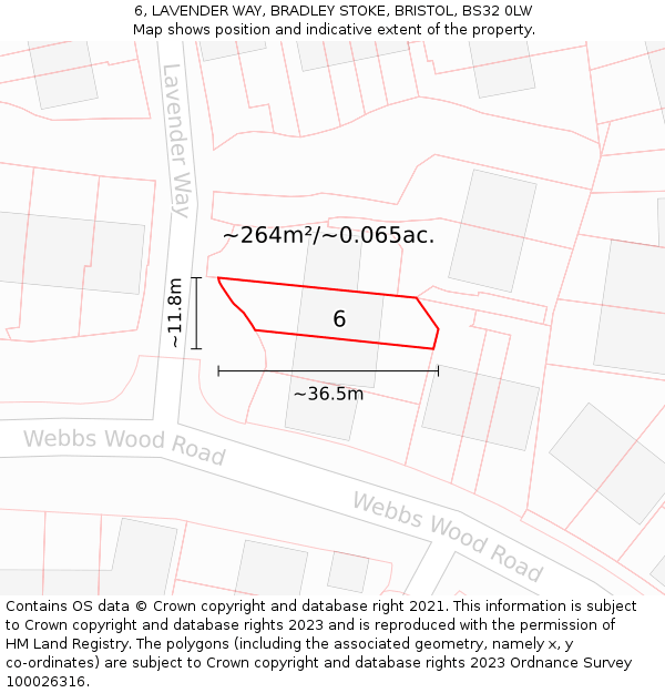 6, LAVENDER WAY, BRADLEY STOKE, BRISTOL, BS32 0LW: Plot and title map