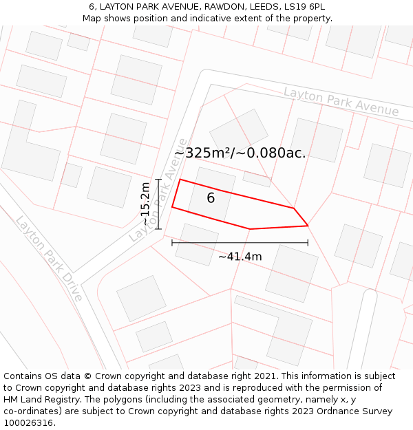 6, LAYTON PARK AVENUE, RAWDON, LEEDS, LS19 6PL: Plot and title map