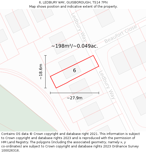 6, LEDBURY WAY, GUISBOROUGH, TS14 7PN: Plot and title map