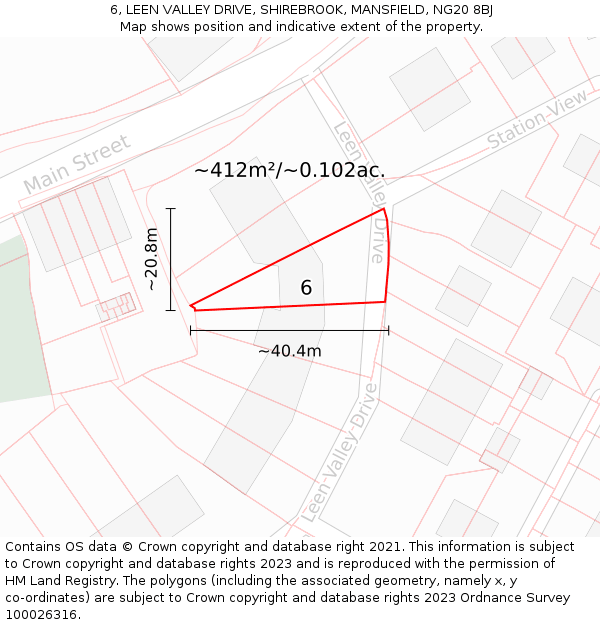 6, LEEN VALLEY DRIVE, SHIREBROOK, MANSFIELD, NG20 8BJ: Plot and title map